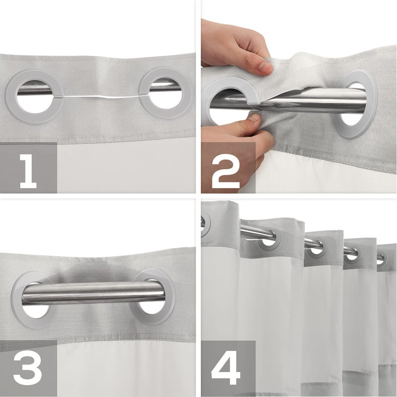 River Dream No Hook Slub Textured Shower Curtain with Snap-in PEVA Liner Set - 71" x 74"(72"), Hotel Style with See Through Top Window, Machine Washable & Water Repellent, Gray, 71x74 - Image 4